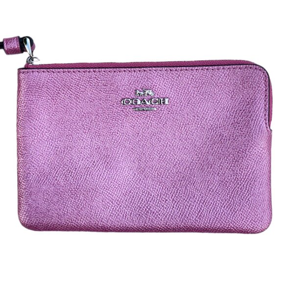 Coach Handbags - Coach Metallic Lilac Leather Wristlet